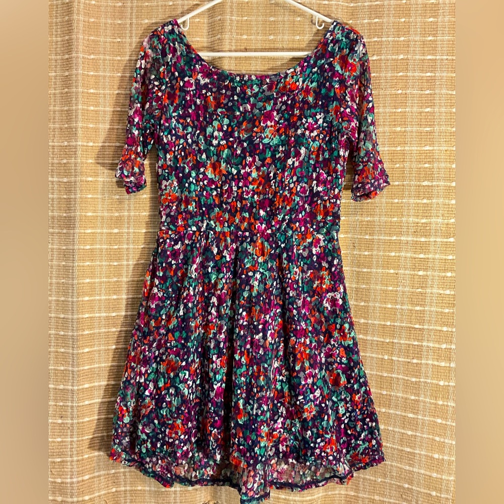 Sequin Hearts Fit and Flare Mid Sleeve Multi Colored Floral Print Dress Size M